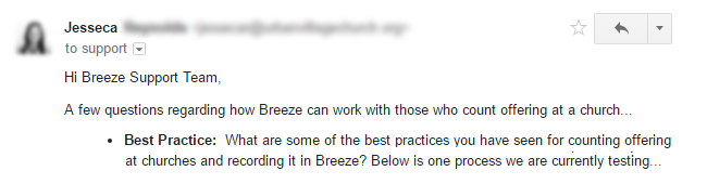 Breeze support team email response example